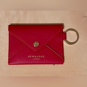 Jo Malone Red Leather Keychain Coin Purse Envelope Style Snap Closure